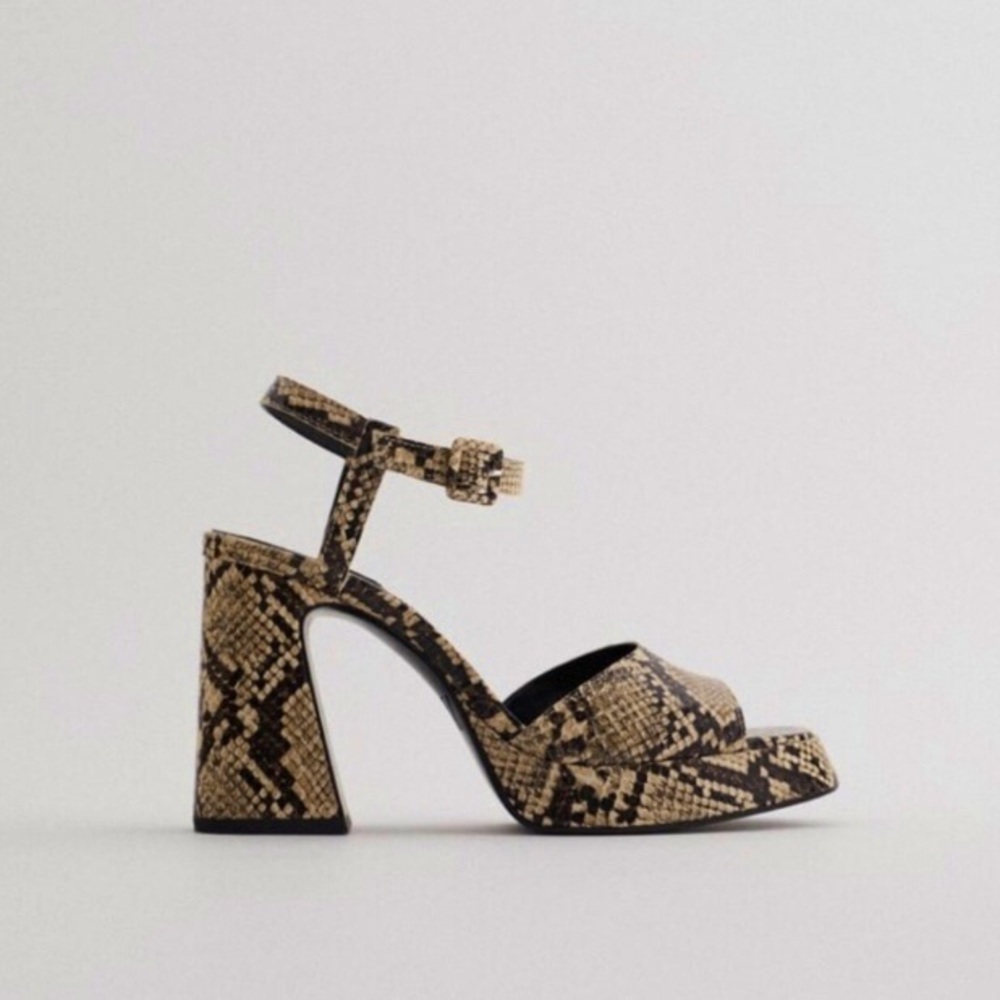 Zara Snakeskin Platform Heeled Sandals
